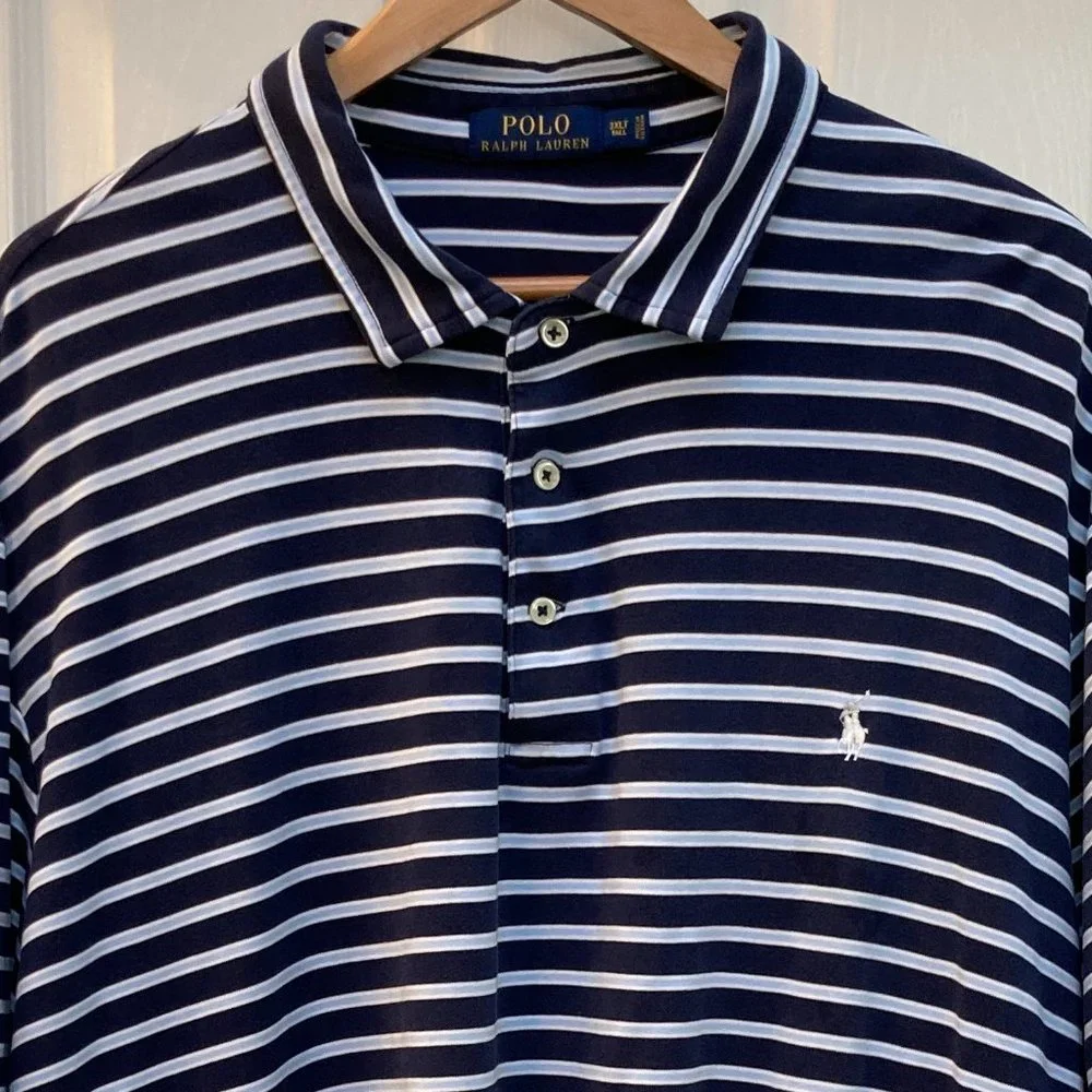 Ralph Lauren Polo Blue White Striped Short Sleeve Polo Shirt Size 3XLT
